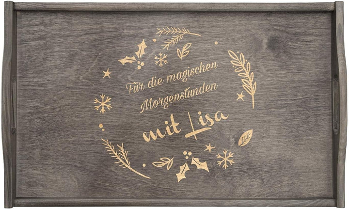 Maverton Betttablett mit Gravur - personalisiert - Sofatisch mit Griffen - klappbar - erhöhter Rand