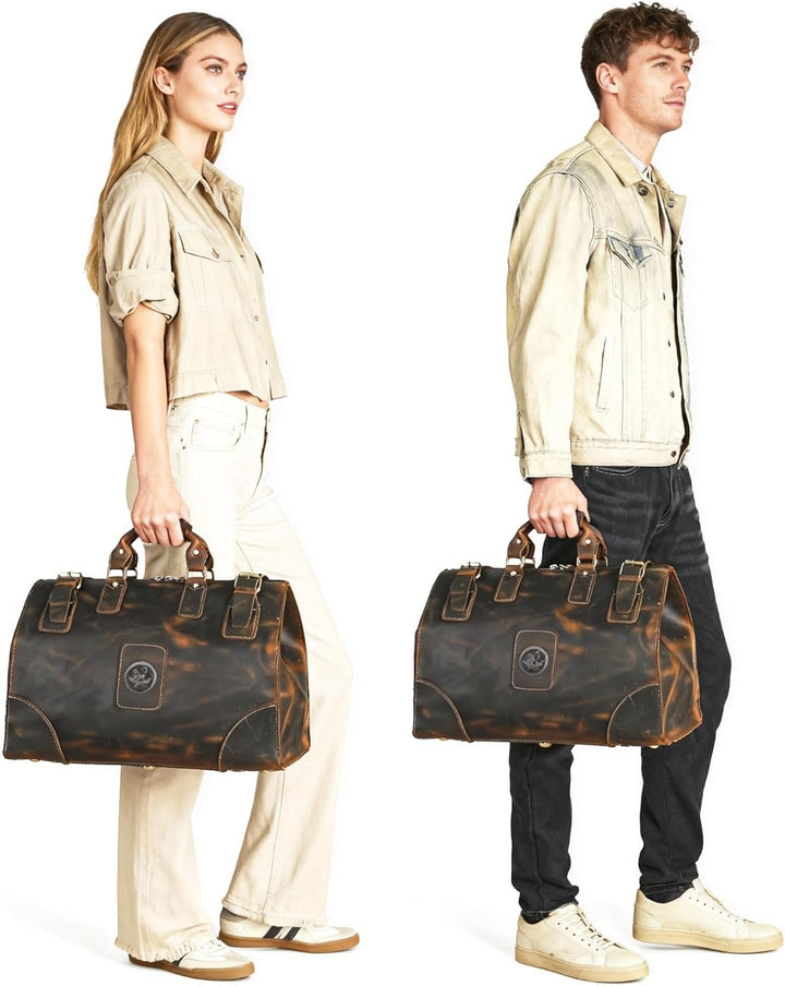 Wasserabweisend Canvas Crazy Horse Leder Reisetasche 35L Trim Unisex Handgepäck Weekender Tasche Spo