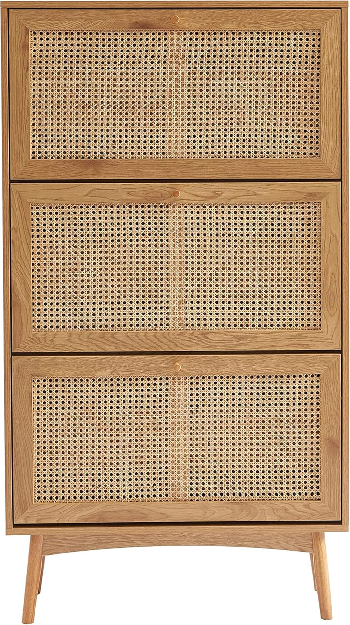 BAÏTA INES Schuhschrank in Eichenoptik und Rattangeflecht, Buchenholz, 80 cm