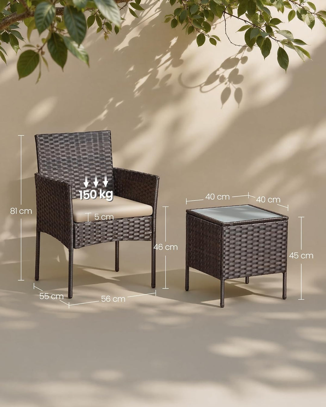 SONGMICS Balkonmöbel, Gartenmöbel-Set, aus PE-Polyrattan, Lounge-Set, Tisch und 2 Stühle, Terrassenm