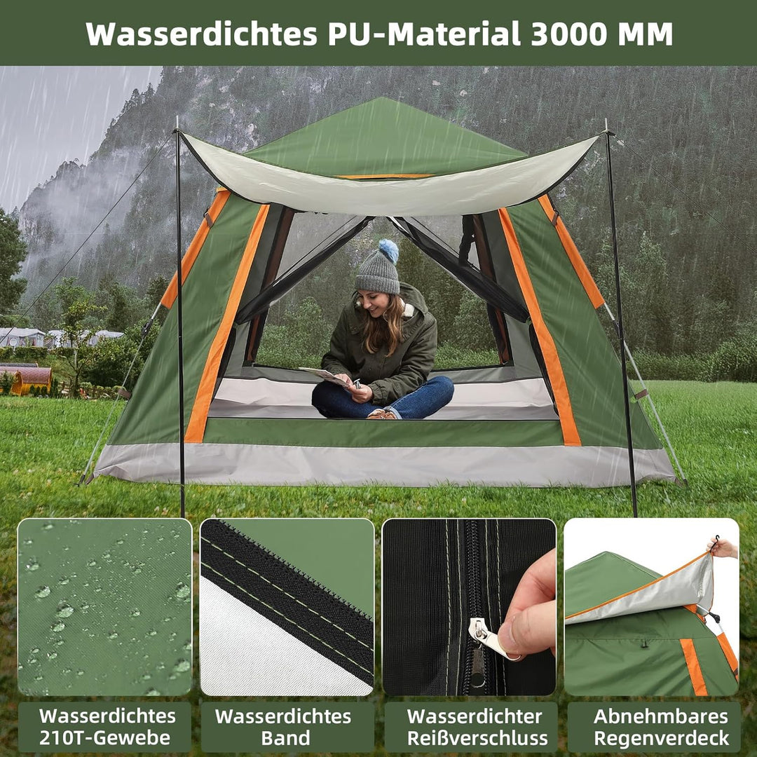 HAUSPROFI Camping Zelt 2-3 Personen Pop Up Zelt Automatisches Wurfzelt, Wasserdicht Winddicht mit Vo