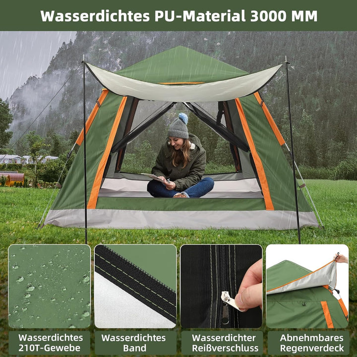 HAUSPROFI Camping Zelt 2-3 Personen Pop Up Zelt Automatisches Wurfzelt, Wasserdicht Winddicht mit Vo