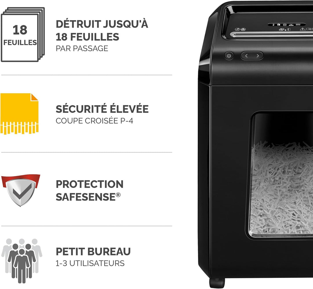 Fellowes 92Cs Partikelschnitt Aktenvernichter ((P-4) 18 Blatt, für 1-3 Nutzer im Büro oder Home Offi