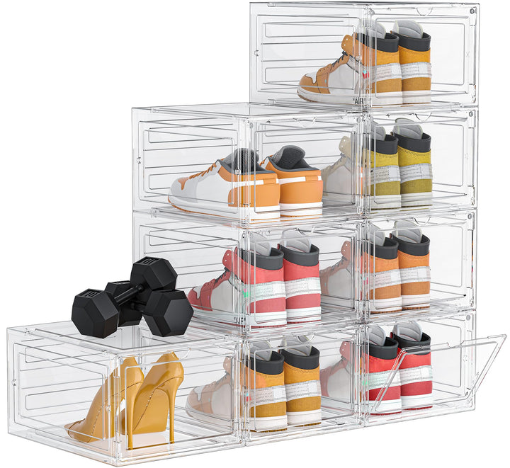HOMIDEC Schuhboxen Stapelbar Transparent, 8 Stück Hartplastik Schuhkarton mit Deckel, Schuhaufbewahr