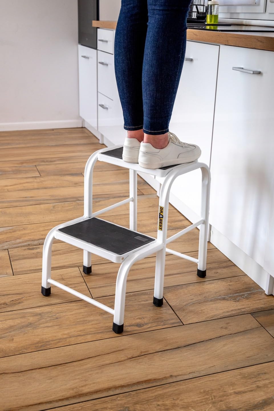 DRABEST - Tritthocker - 2 Stufen - Podest aus Aluminium - rutschfeste Oberfläche - 23 cm hoch - Trit