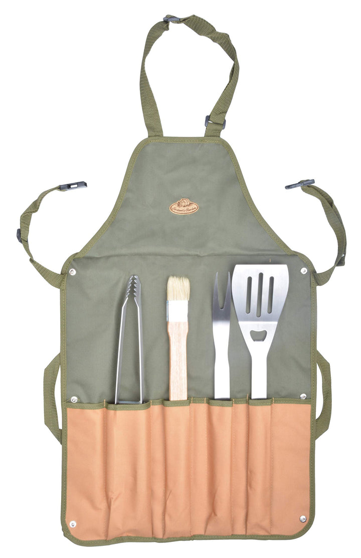 Esschert Design Grillschürze mit Grillbesteck, grün, 45.5 x 2.5 x 87.5, GT91