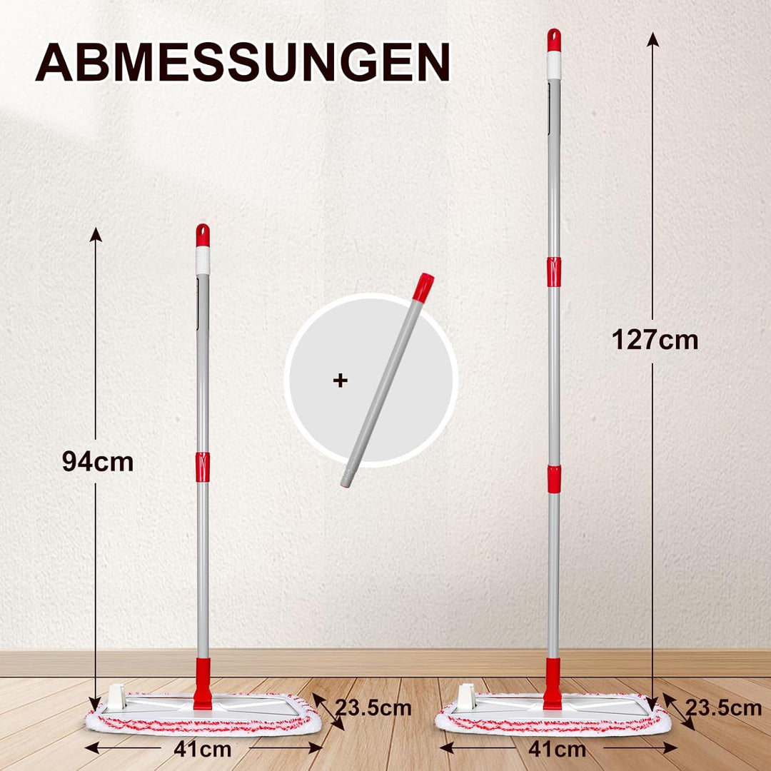 Grosser Mikrofasermopp 41*22cm, Flacher Wischmopp 5 Pads für Boden | 360° drehbarer Bodenwischer Set