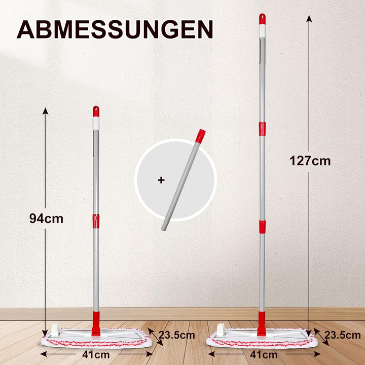 Grosser Mikrofasermopp 41*22cm, Flacher Wischmopp 5 Pads für Boden | 360° drehbarer Bodenwischer Set
