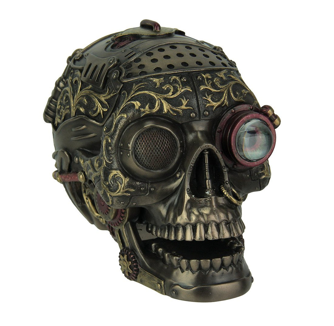 Unbekannt Harz Statuen Steampunk Stil Menschlicher Schädel Bronze Statue mit beweglichen Kiefer 14 x