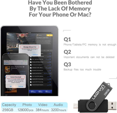 leizhan USB Speicherstick 2.0 OTG Metall Pendrive für Android Smartphone USB Flash Disk Micro USB Pe