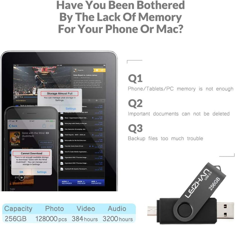 leizhan USB Speicherstick 2.0 OTG Metall Pendrive für Android Smartphone USB Flash Disk Micro USB Pe
