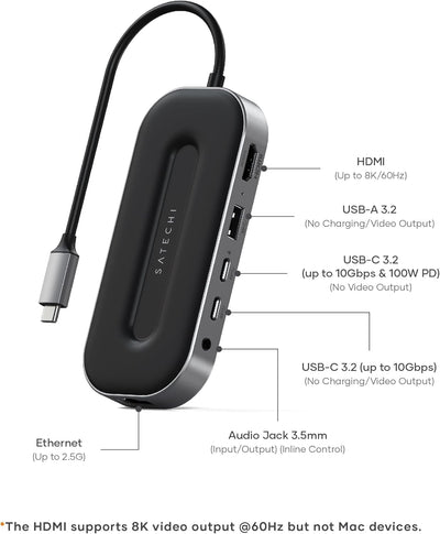 SATECHI USB4 6-in-1-Multiport-Adapter – USB-C-PD Aufladung, 8K HDMI, USB-A- und USB-C-Datenanschluss