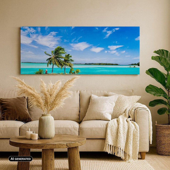 Wandbilder Dekoration Wohnzimmer Tahiti Insel Bora entspannend Panorama Bilder auf Leinwand 120x50cm