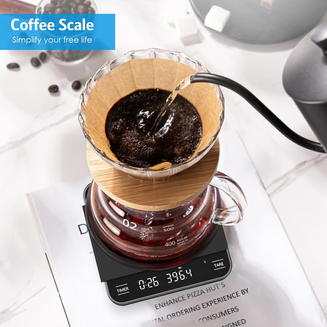 Brifit Mini Kaffeewaage mit Timer, Espresso Waage 2kg/0.1g, Feinwaage mit 3 Masseinheit, USB Wiedera