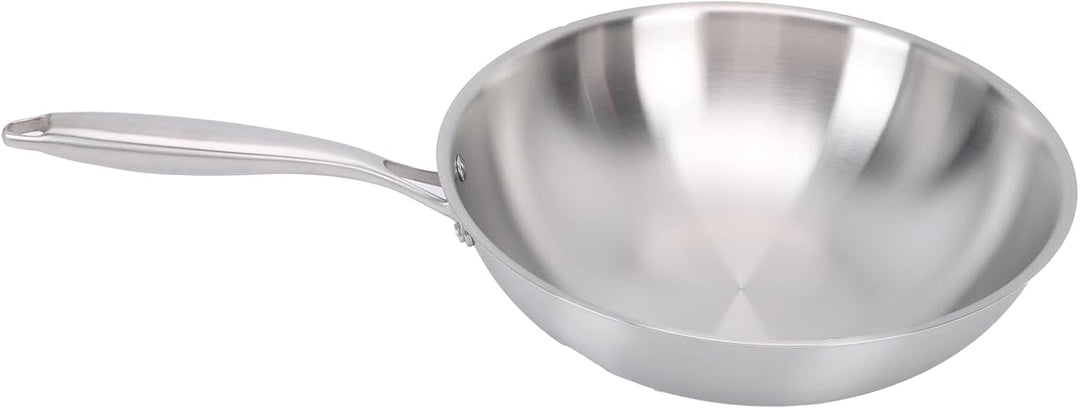 SIXRUN Edelstahl-Wok-Pfanne mit Antihaftbeschichtung und Griff, Induktions-Wok in Lebensmittelqualit