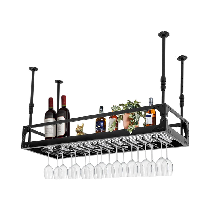 Deckenregal 100x35cm, Weinregal mit Glashalter, Schwebendes Hängeregal Höhenverstellbar, Weinflasche