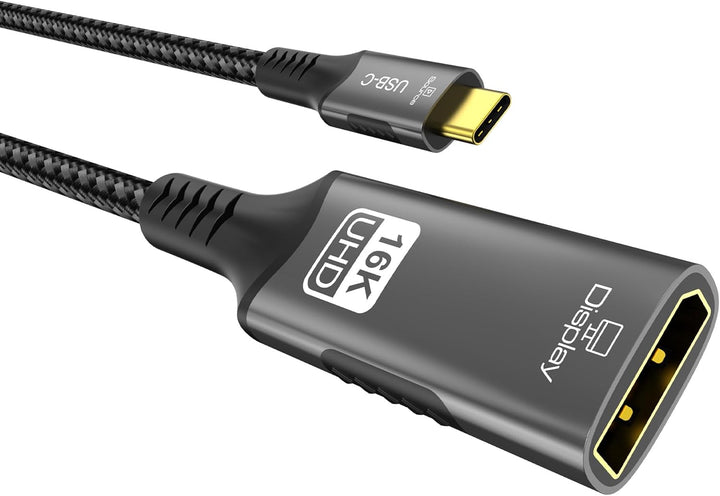 USB C auf DisplayPort 2.1 Adapterkabel, 16K @ 60Hz, 8K @ 120Hz, 48-Bit Farbtiefe 80 Gbit/s, Thunderb