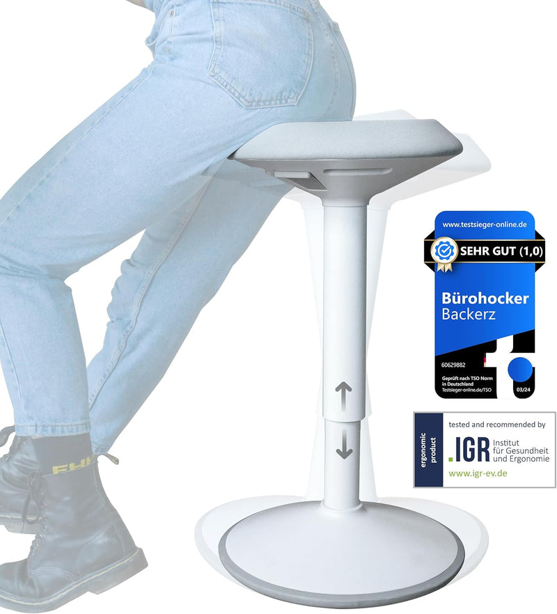 Backerz ergonomischer Wackel-Hocker - Bürohocker mit 40-60 cm Höhenverstellbar, Stehhocker, Arbeitsh