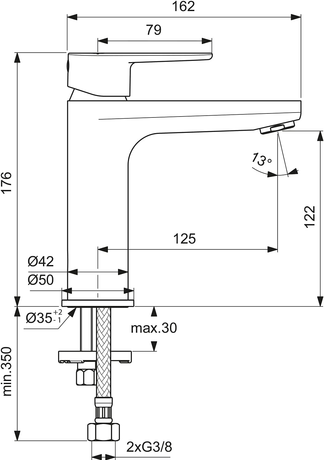 Ideal Standard BC554XG Cerafine O Waschtischarmatur ohne Ablaufgarnitur Auslaufhöhe 122mm ohne Ablau