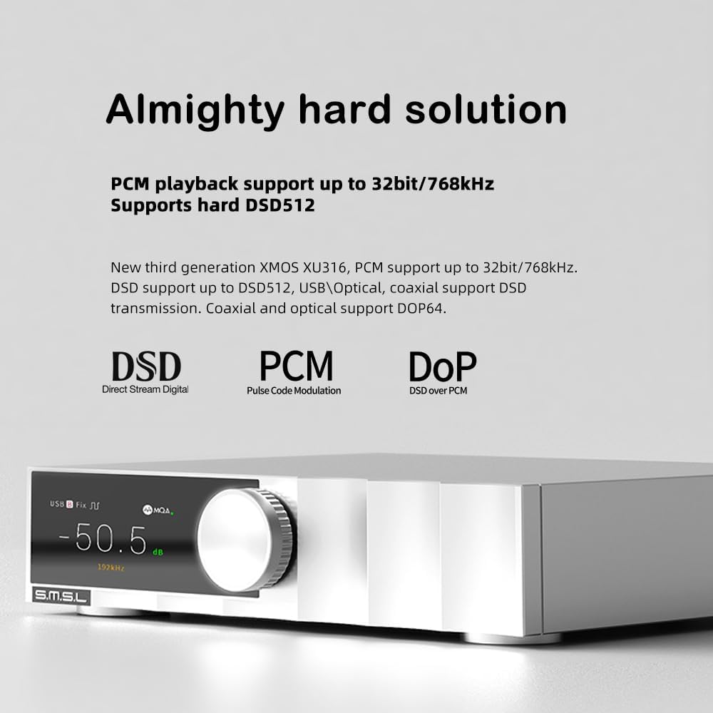 SMSL D200 Audio-Decoder, USB/Optisch/Koaxial/Bluetooth-Eingang, MQA/MQA – CD unterstützt, ROHM BD343