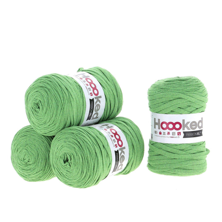 Hoooked Ribbon XL Bändchengarn Sparset aus 4 Rollen Wahl (Salat Green), Salat Green