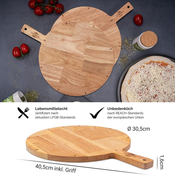 Pizzateller Holz, Pizzabrett aus Kautschukholz, Pizza-Zubehör zu Hause, Schneidebrett rund, Plate ,