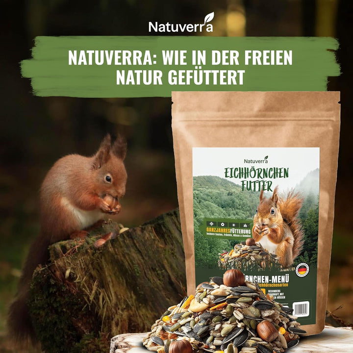 Natuverra Eichhörnchen-Menü 2 kg Premium-Mix aus Saaten, Getreide, Nüssen, Früchten & Gemüse, Protei