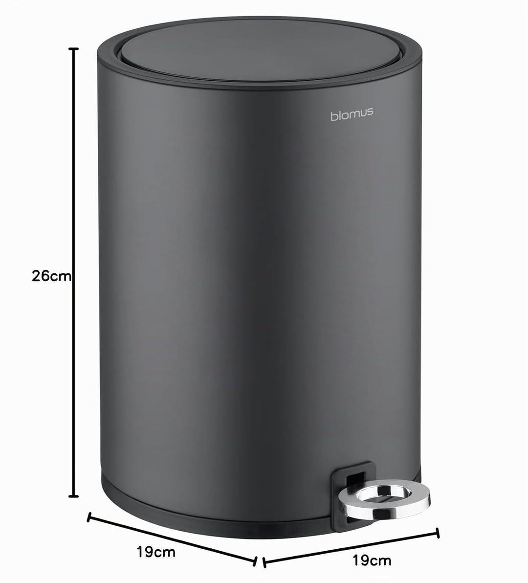 Blomus Kosmetikeimer -SINO- Mülleimer 3 Liter | Anthrazit | 20L x 20B x 26H cm | Treteimer mit Absen