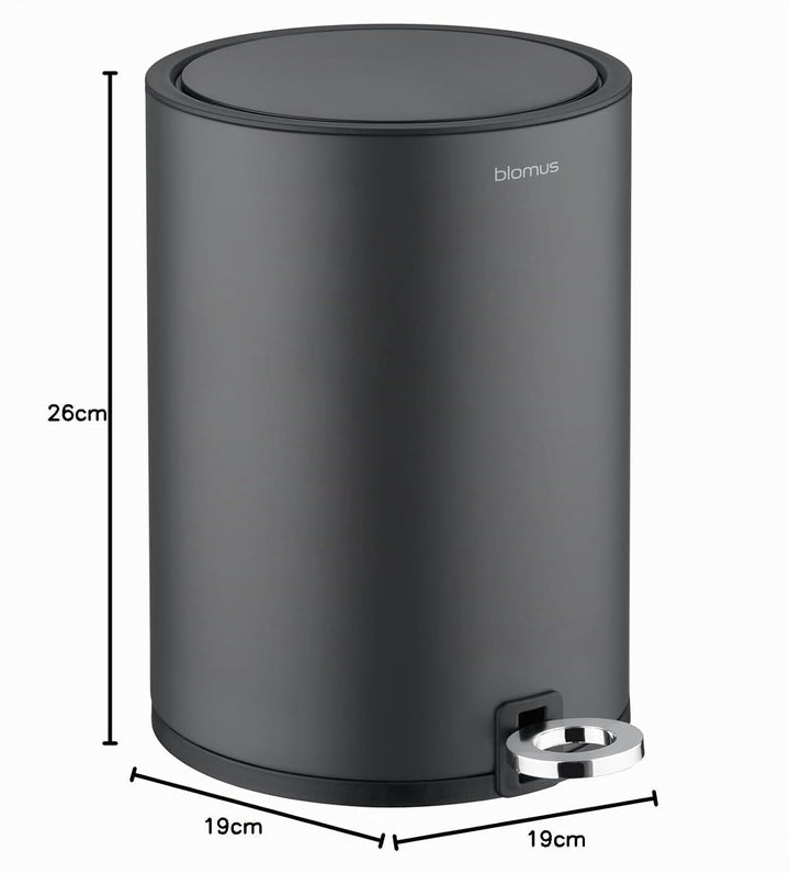 Blomus Kosmetikeimer -SINO- Mülleimer 3 Liter | Anthrazit | 20L x 20B x 26H cm | Treteimer mit Absen
