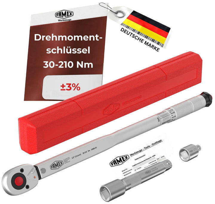 Famex 10886-KS Drehmomentschlüssel Set 1/2 Zoll - 30-210 Nm - 3 teilig - mit Kalibrierschein 10886-K