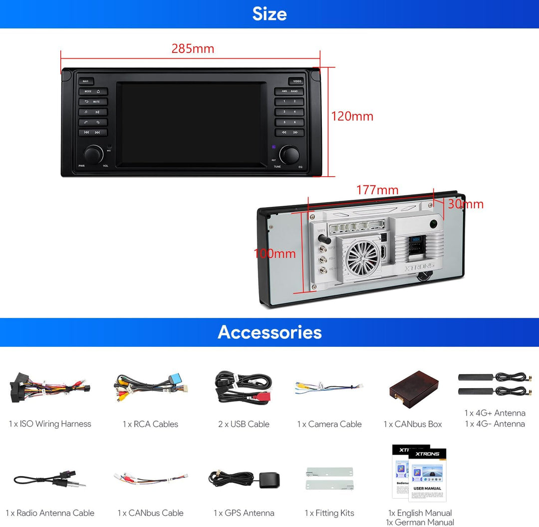 XTRONS Android 14 Autoradio Qualcomm 665 Octa Core 8+256GB Für BMW E39 M5 7 Zoll QLED IPS Eingebaute