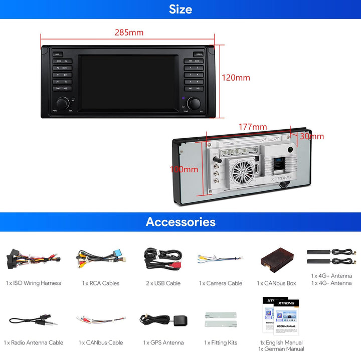 XTRONS Android 14 Autoradio Qualcomm 665 Octa Core 8+256GB Für BMW E39 M5 7 Zoll QLED IPS Eingebaute