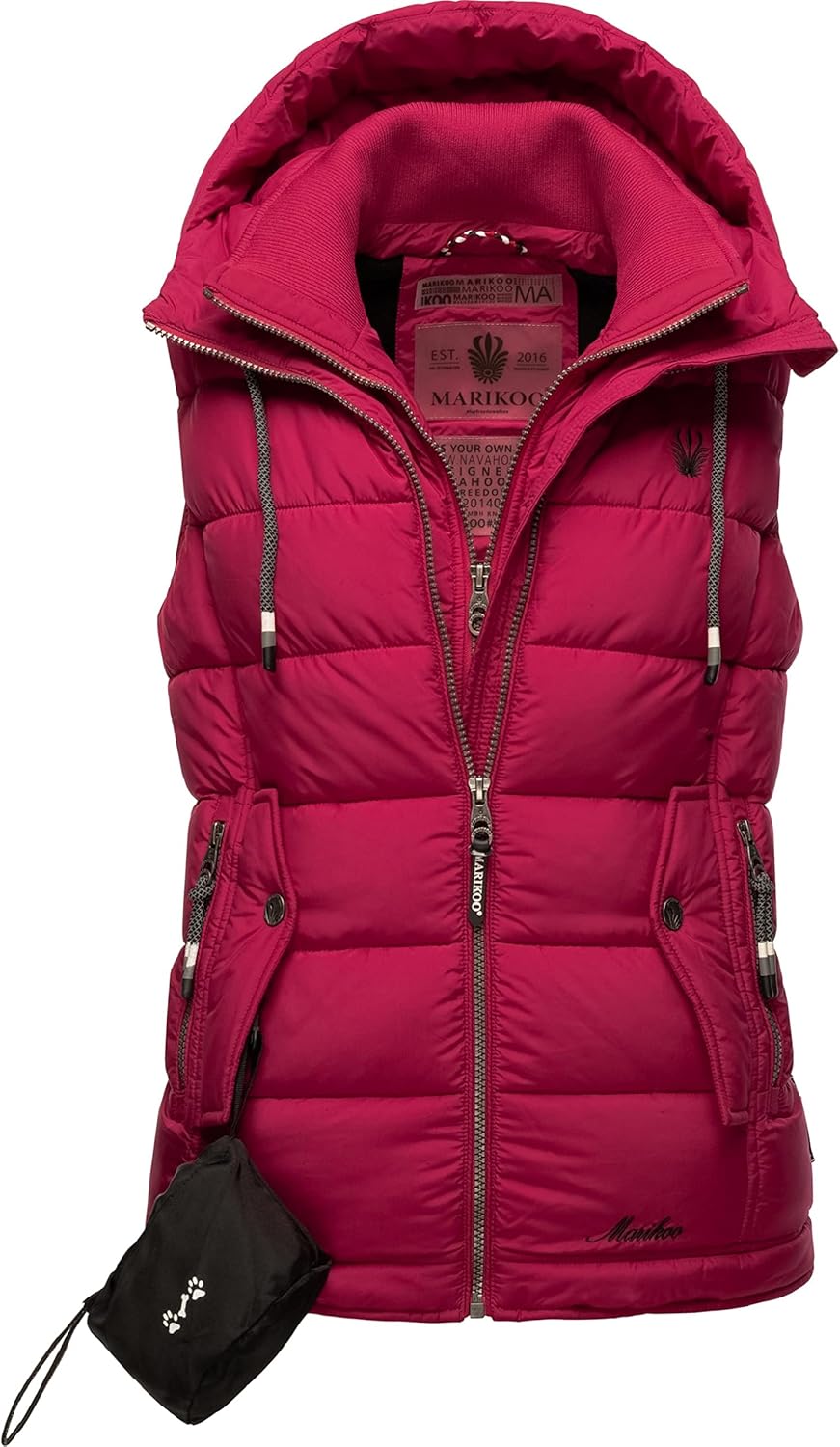 MARIKOO Damen leichte Übergangsweste Steppweste mit Kapuze Taisaa XS-3XL, XS Fuchsia