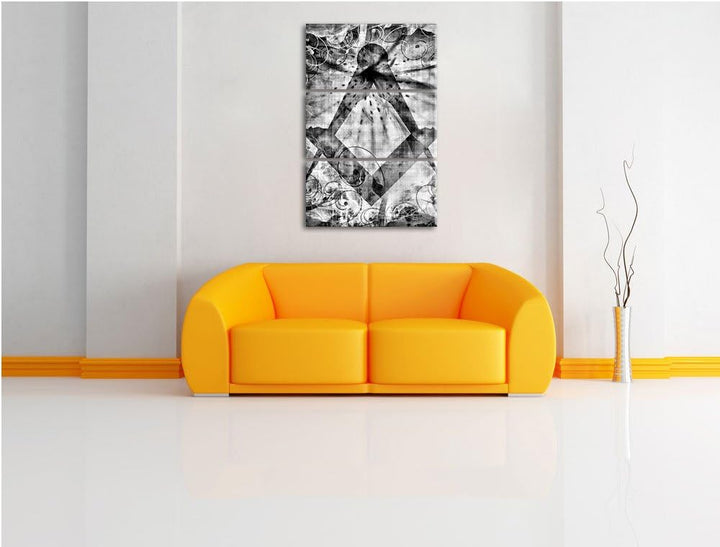Pixxprint Monocrome, Freimauer Symbol 3-Teiler Leinwandbild 120x80 Bild auf Leinwand