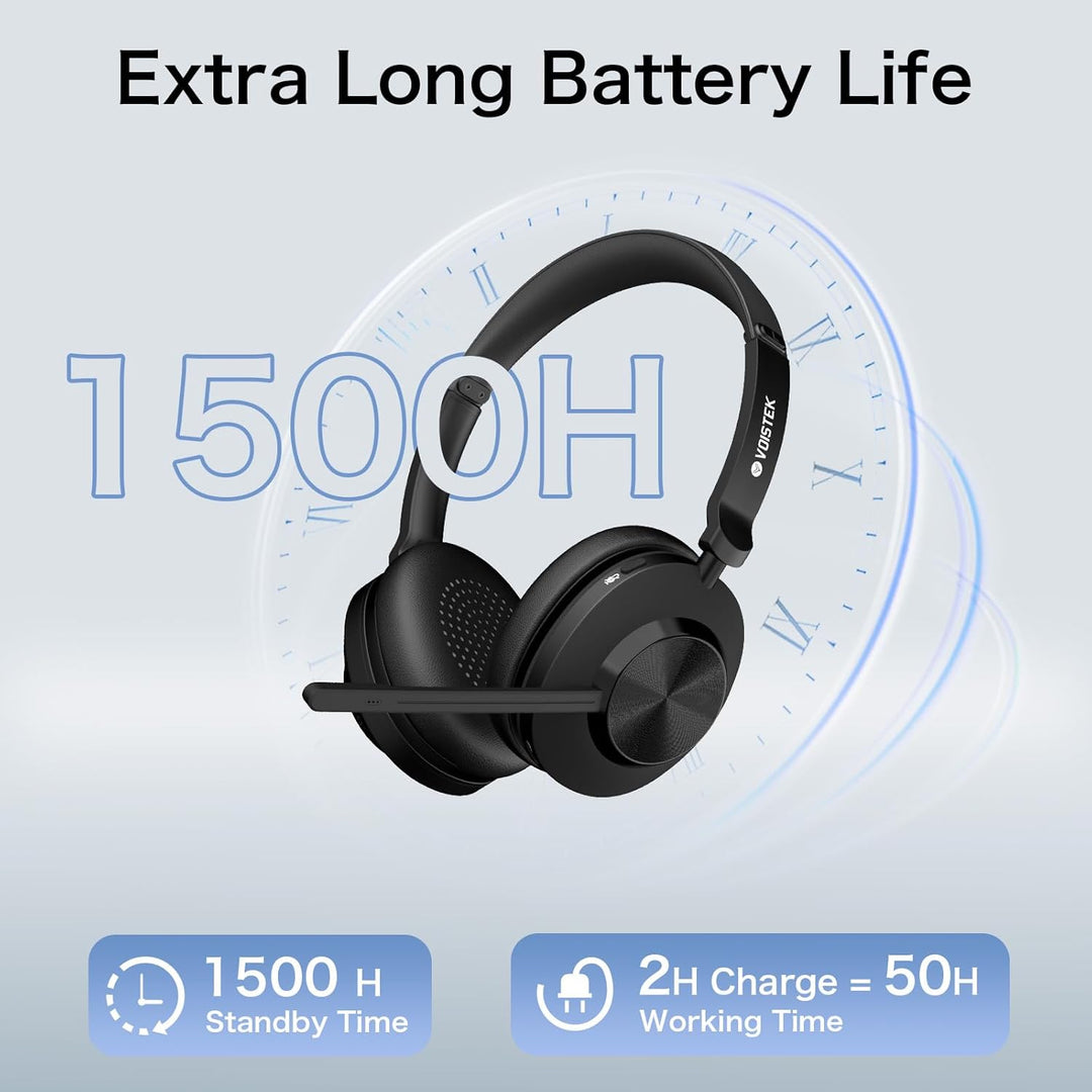 Voistek Headset mit Mikrofon Bluetooth & USB Dongle, 50Std. Akku, On Ear Wireless Headset mit Mikrof