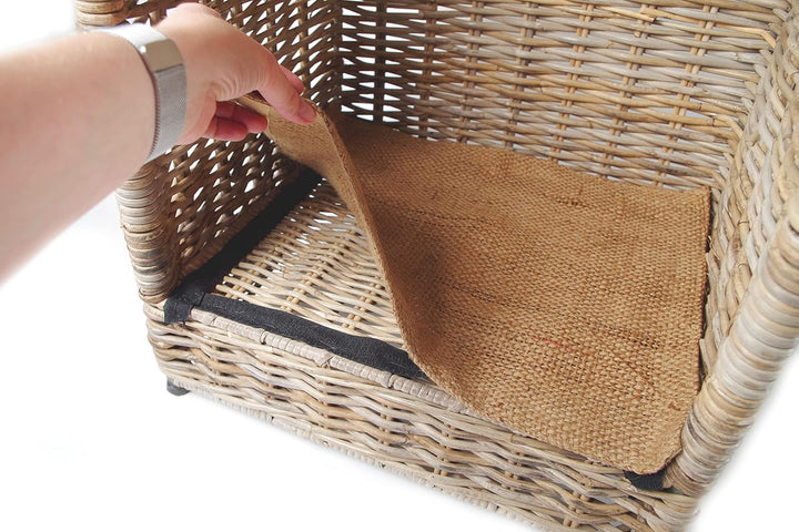 Kobolo Kaminholzwagen aus Rattan, Kubu Grey mit Leinenstoff, 44x34x 78 cm, robuste & stilvolle Holza