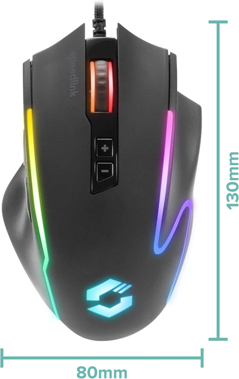 Speedlink DECUS NX - RGB Gaming Maus mit Kabel, bis 12800dpi, Programmierbar, Dauerfeuer Taste, USB