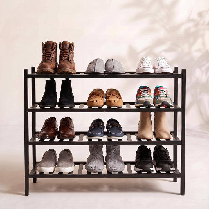 Schuhregal aus Bambus, Schuhablage mit 4 Ebenen, 68 x 28 x 64 cm, Erweiterbar Stapelbar, Schuhschran