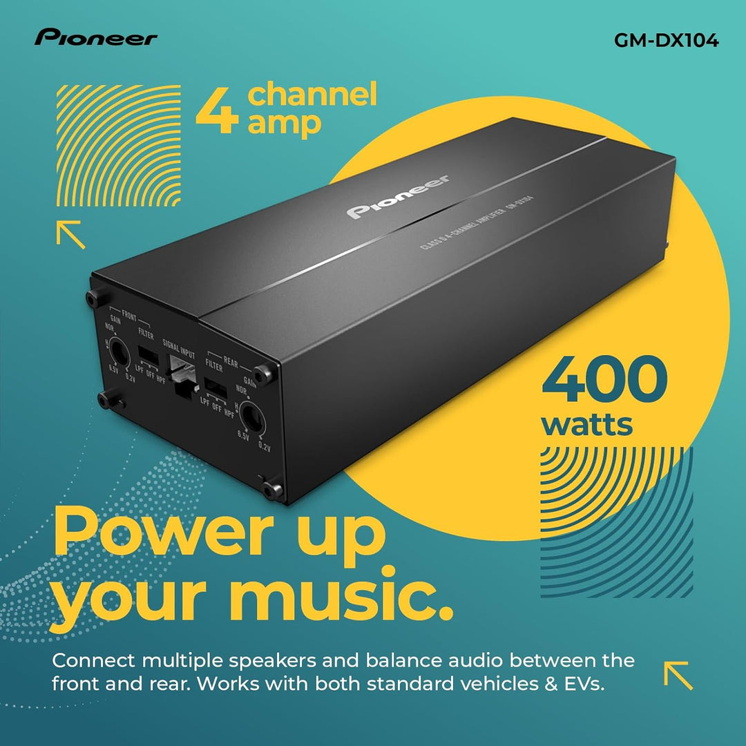 Pioneer GM-DX104 ultrakompakter Class-D 4-Kanal-Verstärker (Hi-Res Audio, 400 W), brückbar, kompatib