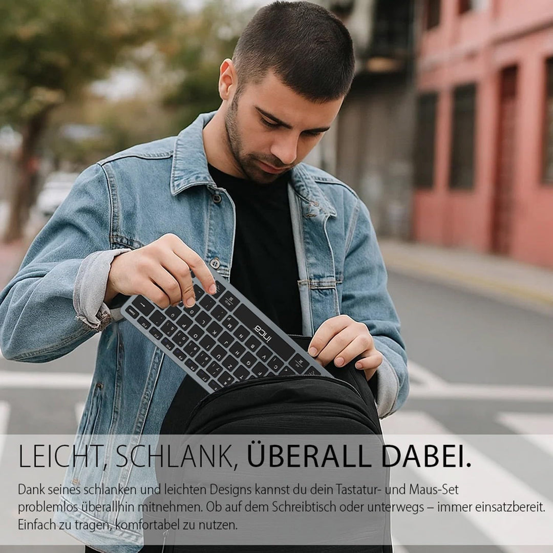 Bluetooth Tastatur Maus Set inca IBK-572BT – Kabellos, Wiederaufladbar, 2,4GHz & Bluetooth 5.0 – Kom
