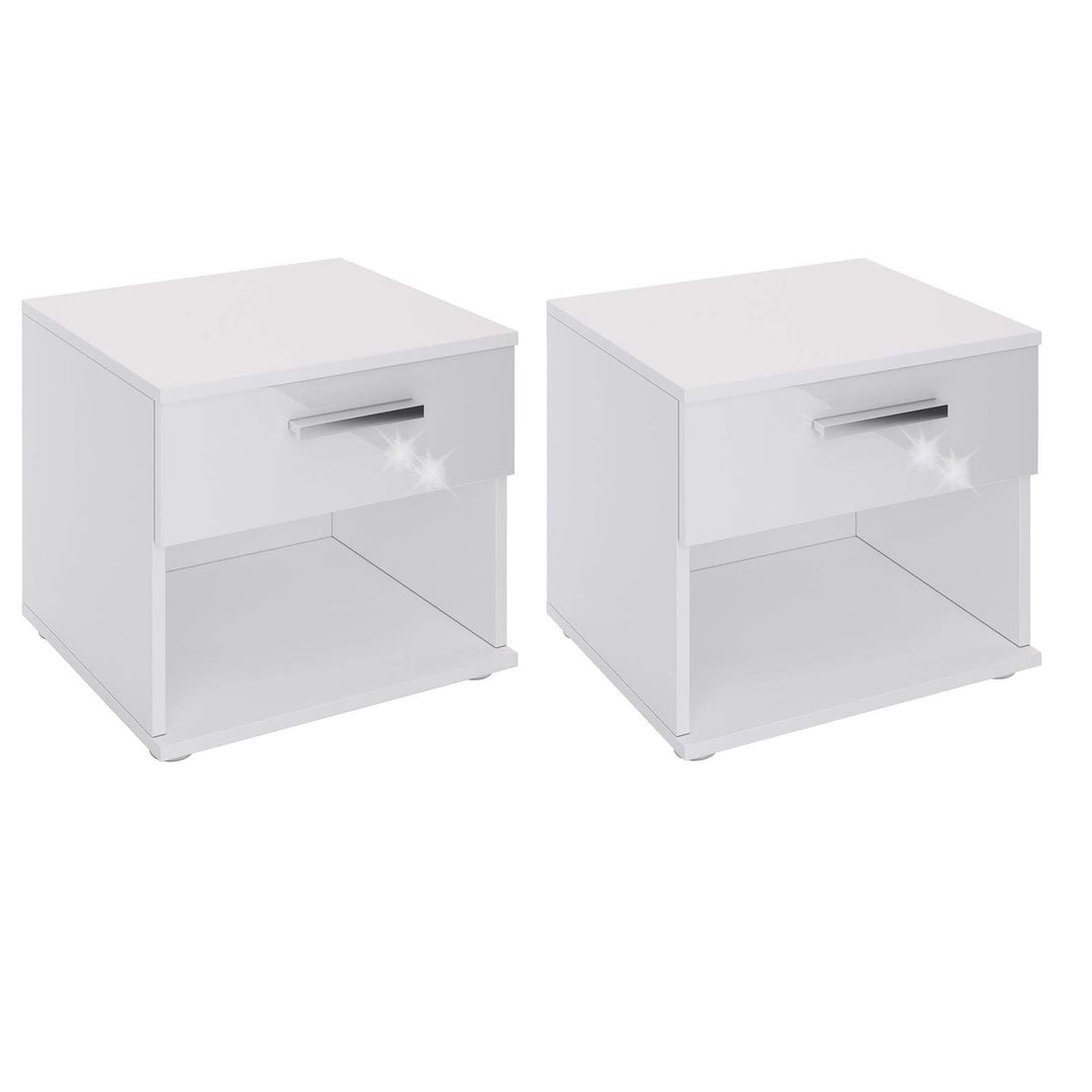 CARO-Möbel Nachttisch Mary im 2er Set Nachtschrank Nachtkommode in Hochglanz weiss mit Schublade und