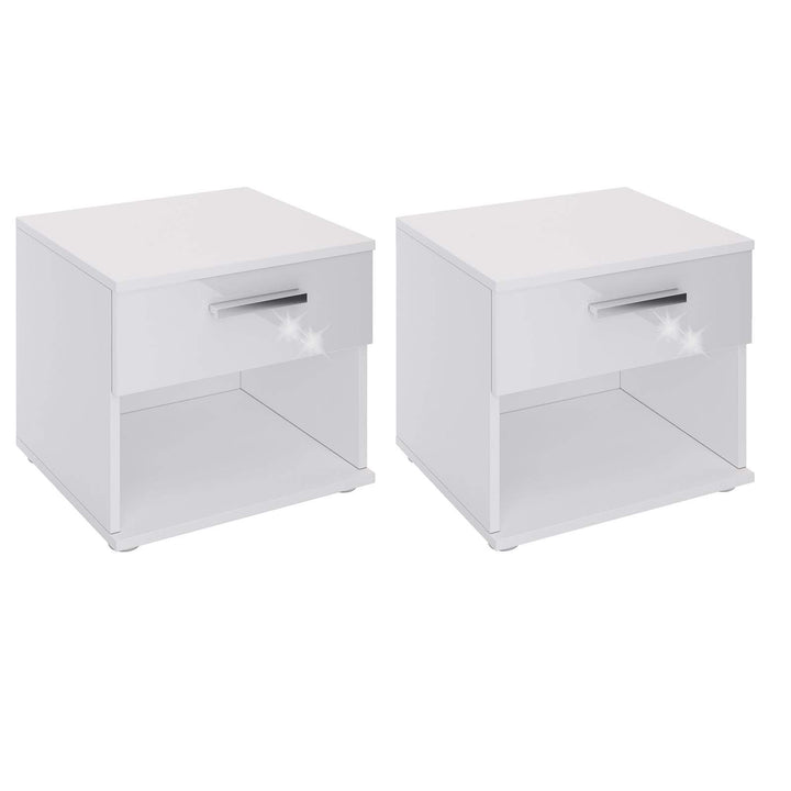 CARO-Möbel Nachttisch Mary im 2er Set Nachtschrank Nachtkommode in Hochglanz weiss mit Schublade und