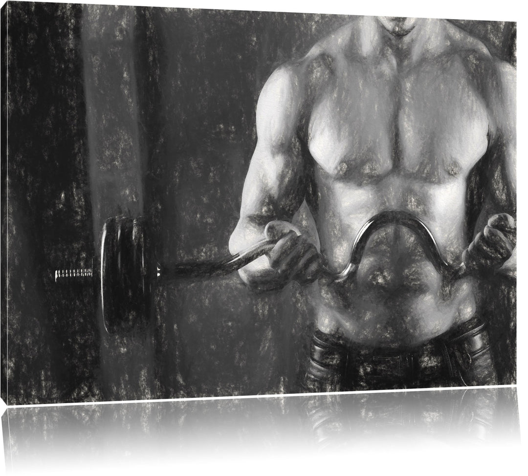 Bodybuilding Kohle Effekt, Format: 100x70 auf Leinwand, XXL riesige Bilder fertig gerahmt mit Keilra