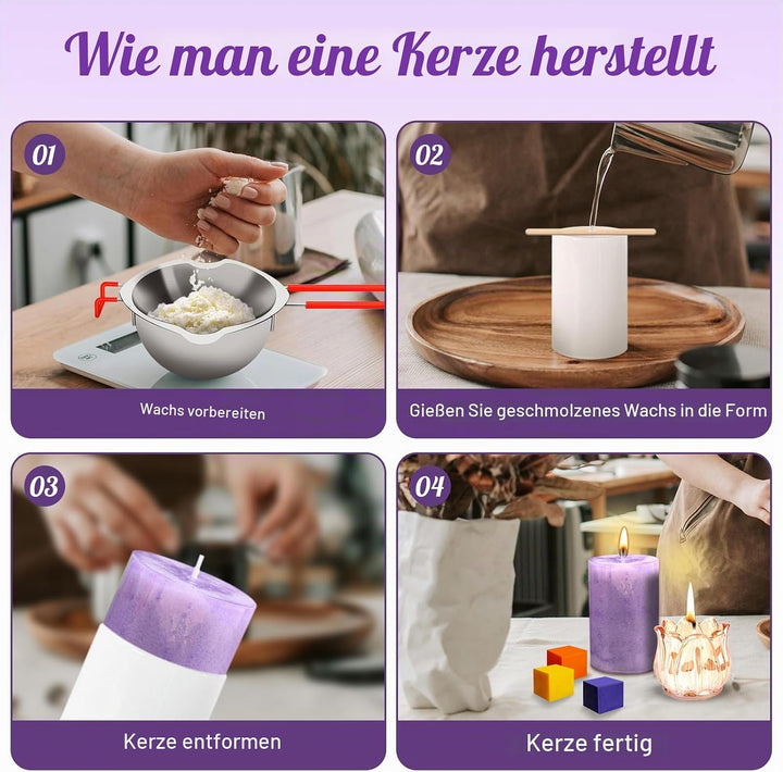 UCAMP Kerzen Selber Machen Set,Kerzenherstellung Kit,8 Kerzenfarbe,400ml Schmelztopf und 2 Dochthalt