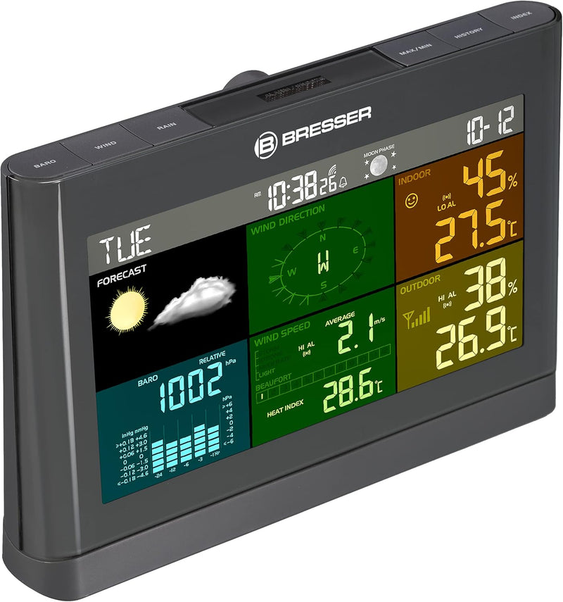 Bresser Wetterstation Funk mit Aussensensor Wetter Center mit 5-in-1 Aussensensor (Temperatur, Luftd