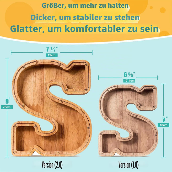 Summidate Personalisierbares grosses unzerbrechliches Sparschwein aus Holz, Spardose für Kinder, Kle