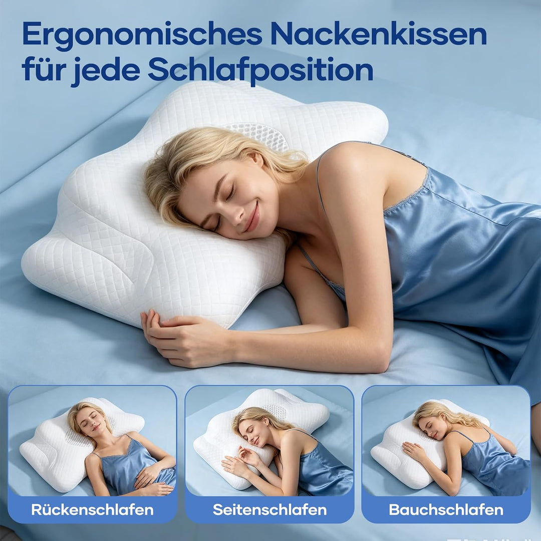 Nackenkissen zum Schlafen, 2-in-1 Ergonomisches Nackenstützkissen | Orthopädisches Memory Foam-Kisse