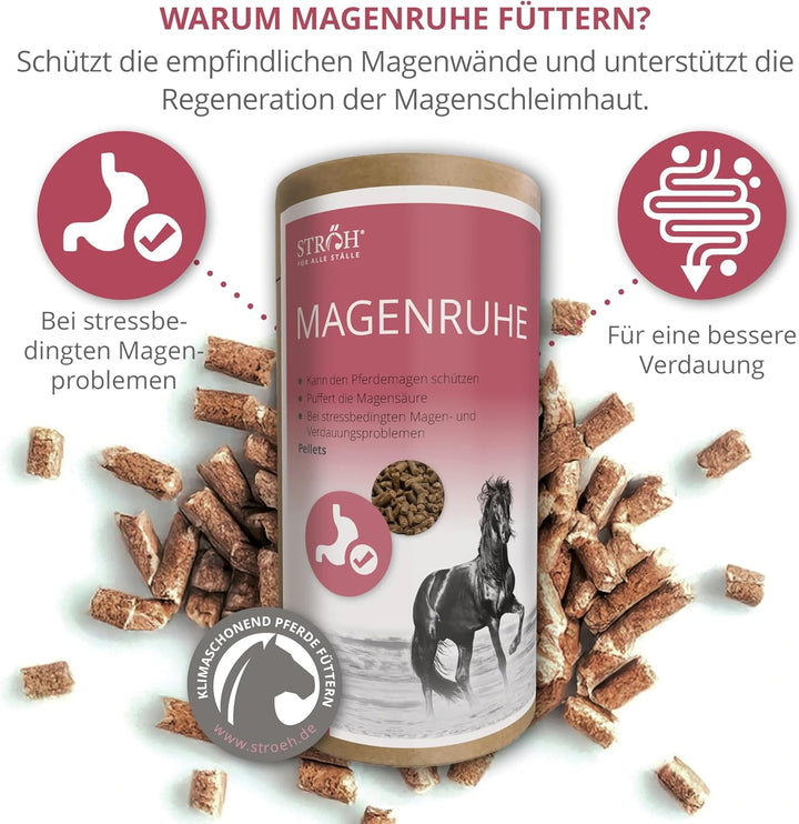 STRÖH Magenruhe Pferd (1,5kg) • Für Pferde Magen, Darm & Verdauung • Mineralfutter mit Bierhefe, San