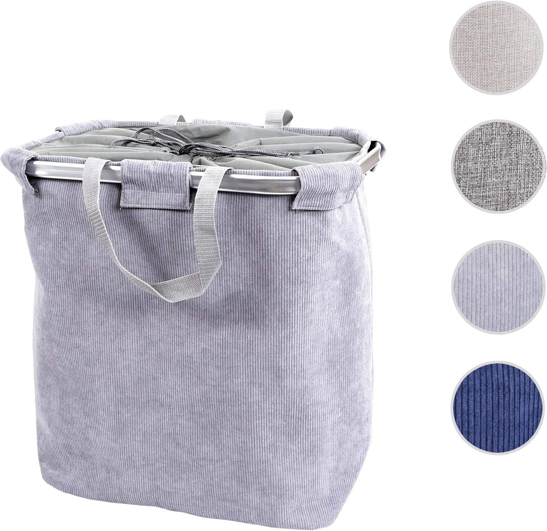 Mendler Wäschesammler HWC-C34 2 Fächer Henkel 54x52x32cm 89l - cord grau | Laundry, Wäschekorb, Wäsc
