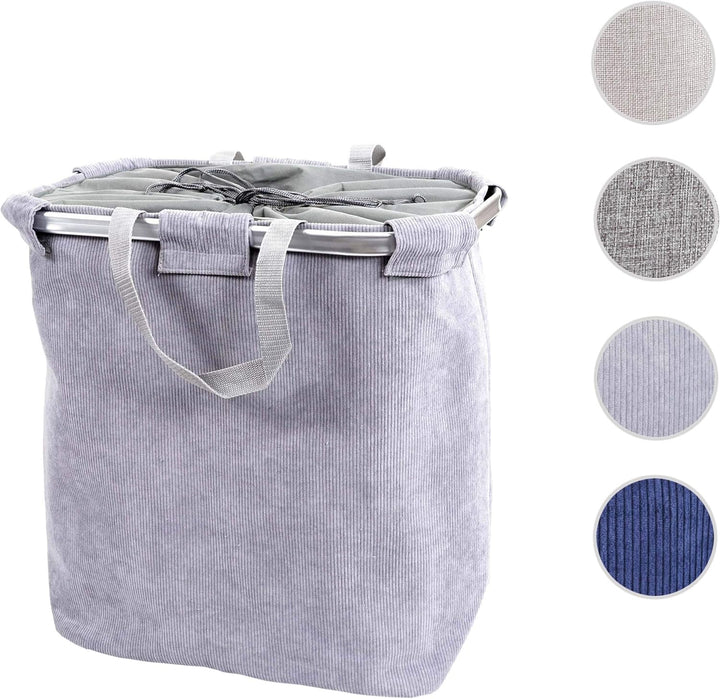 Mendler Wäschesammler HWC-C34 2 Fächer Henkel 54x52x32cm 89l - cord grau | Laundry, Wäschekorb, Wäsc